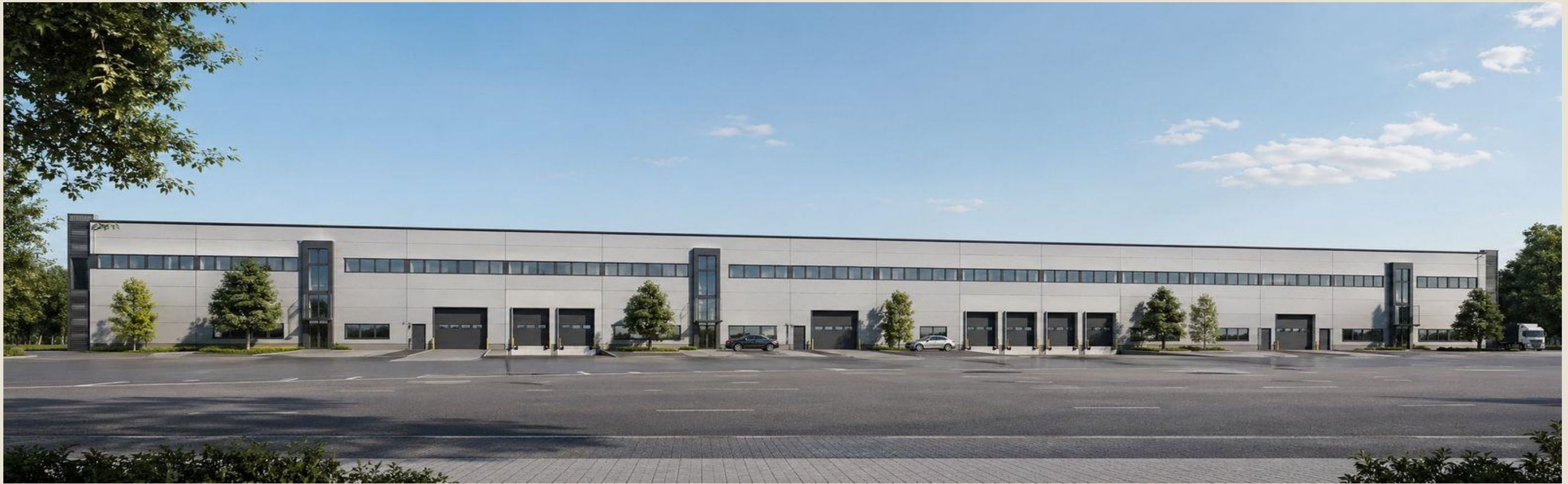 njubiz green Park Hebertshausen – Visualisierung der Hallenfassade